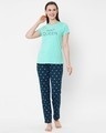Shop Mint Green & Navy Printed Pyjama Set-Front