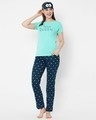 Shop Mint Green & Navy Printed Pyjama Set-Full