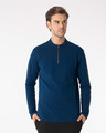 Shop Sydney Blue Zip Henley Full Sleeve Pique T-Shirt-Front