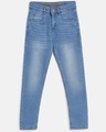Shop Boys Blue Washed Slim Fit Jeans-Front