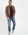 Shop Tan Solid Faux Leather Jacket-Full