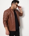 Shop Men's Brown Plus Size PU Jacket-Front