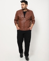 Shop Men's Brown Plus Size PU Jacket-Full