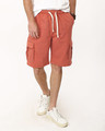 Shop Terracota Orange Fleece Cargo Pocket Shorts-Front