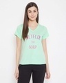 Shop Text Print Top In Mint Green 100% Cotton-Front