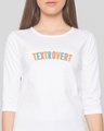 Shop Textrovert Round Neck 3/4 Sleeve T-Shirt White-Front