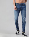 Shop Blue Scott Knitted Tapered Slim Fit Jeans-Front