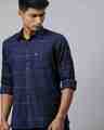 Shop Men's Blue Checkered Casual Shirt-Front