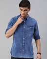 Shop Men's Blue Denim One Pocket Shirt-Front