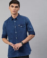 Shop Men's Blue Denim One Pocket Shirt-Front