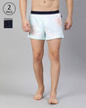 Shop Pack of 2 Men's White & Blue Printed Knited Boxers-Front
