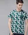 Shop Printed Men Round Neck Green T-Shirt-Front