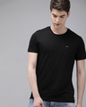Shop Solid Men Round Neck Black T-Shirt-Front