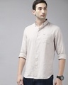 Shop Men's Beige Striped Linen Shirt-Front