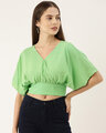 Shop Casual Half Sleeve Solid Women Green Top-Front