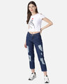 Shop Women's Blue Dark Wash 4 Pocket Mid Rise Jeans-Full