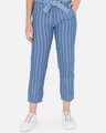 Shop Women's Blue Denim Straight fit Trousers-Front
