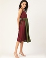 Shop Women Maroon And Olive Green Layered Colourblocked Woven A Line Dress-Design