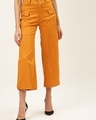 Shop Women's Mustard Yellow High-rise Cropped Parallel Trousers-Front