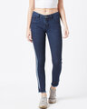 Shop Women's Navy Blue Medium Wash 5 Pocket Mid Rise Jeans-Front