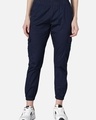 Shop Women's Navy Blue Cropped Cargo Joggers And Slip On Closure-Front