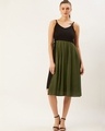 Shop Women Olive Green And Black Colourblocked Woven A Line Dress-Front