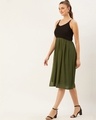Shop Women Olive Green And Black Colourblocked Woven A Line Dress-Design