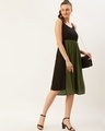 Shop Women Olive Green And Black Colourblocked Woven A Line Dress