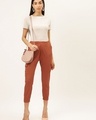 Shop Women Orange Color Solid Cropped Cargo Joggers And Slip On Closure