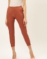 Shop Women Orange Color Solid Cropped Cargo Joggers And Slip On Closure-Front