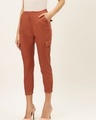 Shop Women Orange Color Solid Cropped Cargo Joggers And Slip On Closure-Design