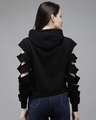 Shop Black Cropped Hoodie with Distressed Sleeve-Design