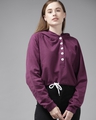 Shop Purple Cropped Hoodie with Buttons-Front