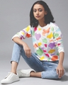 Shop Women's White Patch Of Colors Fleece Sweatshirt