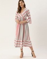 Shop Women White And Pink Striped Woven Wrap Dress-Front