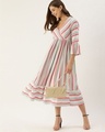 Shop Women White And Pink Striped Woven Wrap Dress-Full