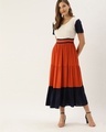 Shop Women White And Rust Red Colourblocked Woven Tiered Maxi Dress-Front