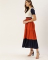 Shop Women White And Rust Red Colourblocked Woven Tiered Maxi Dress-Design