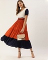 Shop Women White And Rust Red Colourblocked Woven Tiered Maxi Dress