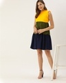 Shop Women Yellow And Olive Green Colourblocked Woven Tiered A Line Dress