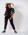 Shop Tie-dye Women T-shirt & Jogger Black Neon Rainbow Coord Set-Front