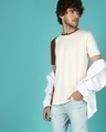 Shop Men's White & Brown Color Block T-shirt-Front