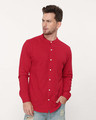Shop Tokyo Red Mandarin Collar Full Sleeve Pique Shirt-Front