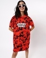 Shop Women's Red Looney Tunes AOP Oversized Dress-Front