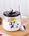 Shop Transparent Happy Panda Combo Glass Mug With Lid And Spoon(450 Ml, glass White, Single Piece)-Front