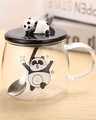 Shop Transparent Happy Panda Combo Glass Mug With Lid And Spoon(450 Ml, glass White, Single Piece)-Full