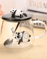 Shop Transparent Happy Panda Combo Glass Mug With Lid And Spoon(450 Ml, glass White, Single Piece)