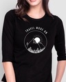 Shop Travel Mode Minimal Round Neck 3/4 Sleeve T-Shirt Black-Front