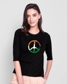 Shop Tri Peace 3/4th Sleeve Slim Fit T-Shirt Black-Front