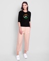 Shop Tri Peace 3/4th Sleeve Slim Fit T-Shirt Black-Design